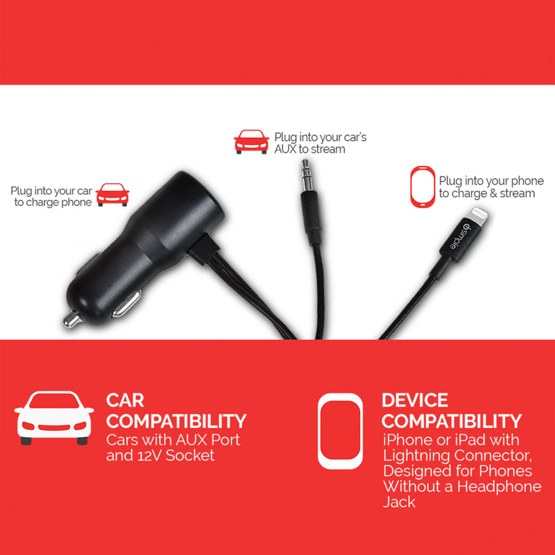 Lightning Cable Aux Lead For Car Iphone Vehicle Charging And